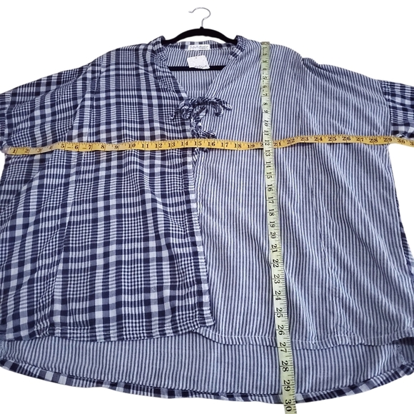 RARE New Free People x CP SHADES Boxy Bed Jacket Top plaid blue Boho - Picture 7 of 11